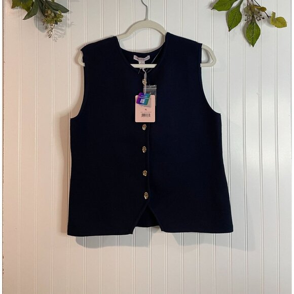 Carolyn Taylor Navy Sleeveless Vest XL With Gold Buttons 75%Rayon&25% Polyester - Picture 4 of 10